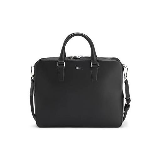 BOSS borsa portadocumenti in pelle con scritta del logo, nero