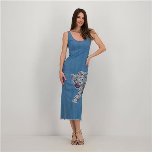 Stefano Ghilardi abito in jeans smanicato con decoro tigre