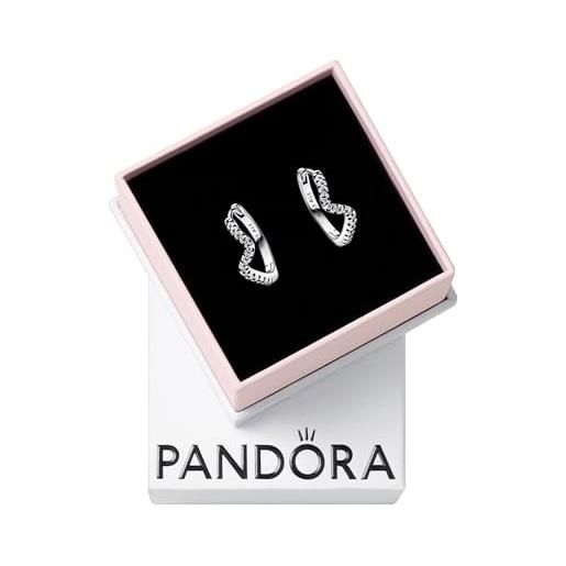 PANDORA timeless orecchini a cerchio con onda brillante in argento sterling con zirconi cubici trasparenti, cerchi d'onda scintillanti