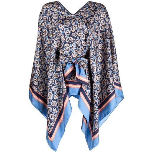 Ferragamo poncho con stampa - blu