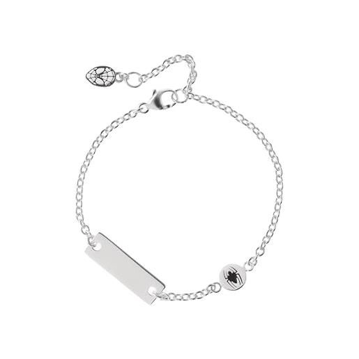 Marvel braccialetto di spider man in argento sterling e una piastra d'argento per bambine, 18 cm con allungatore regolabile