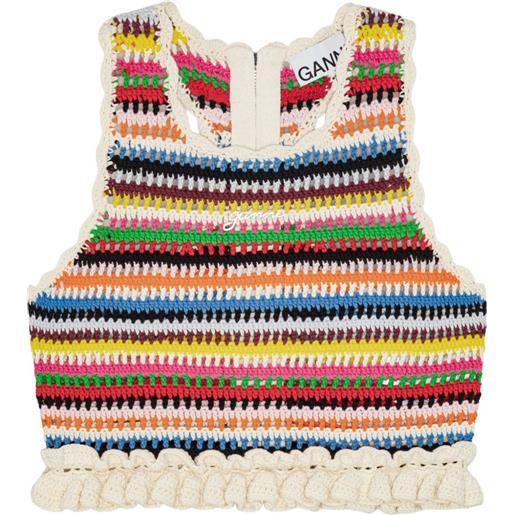 GANNI top corto all'uncinetto - blu