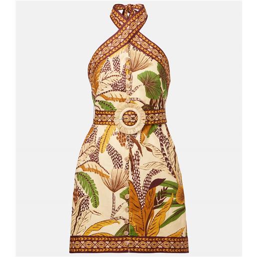 Farm Rio abito corto foliage sketch in lino