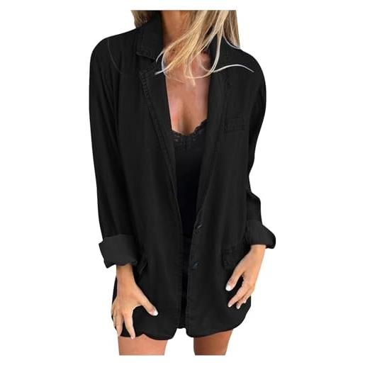 Generic blazer da donna a maniche lunghe, giacche in denim taglie forti, blazer estivo, giacca estiva lunga e leggera, oversize, jeans effetto invecchiato, cardigan, valigie, taglia 16, marina militare, xl
