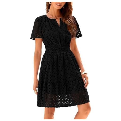 R.Vivimos donna estate cotone mini abito v collo manica corta elastico vita a linea cavo fuori abito casual(s, white)