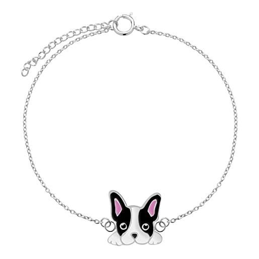 LOVE YOUR CITY bracciale per cani, piccolo bulldog francese, regalo per ragazze, bambini, gioielli per bambini in argento sterling 925, 14-17 cm, regolabile con smalto. , 17 cm, argento sterling