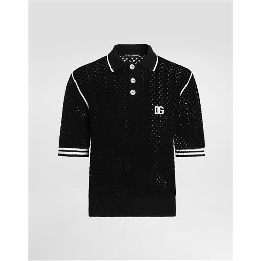 Dolce & Gabbana maglia polo in cotone effetto uncinetto
