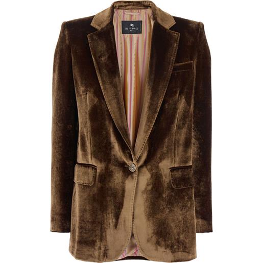 ETRO blazer in velluto con bottone singolo - marrone
