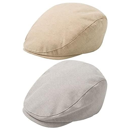 Maeau berretto in cotone per neonato, berretto piatto per neonati, berretto in tweed, berretto irlandese, giovane, newsboy, cappellino da 0 a 24 mesi, 02 cachi+grigio chiaro, 12-24 mesi