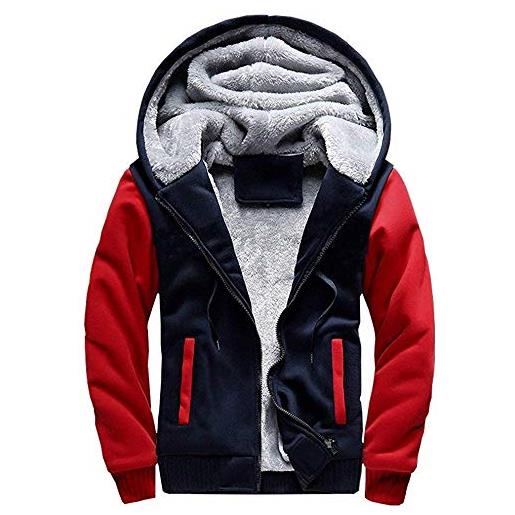VSUSN uomo felpa con cappuccio manica lunga felpe con cappuccio vello foderato hoodies con cerniera cappotto giacca inverno caldo(nero&grigio, 2xl)