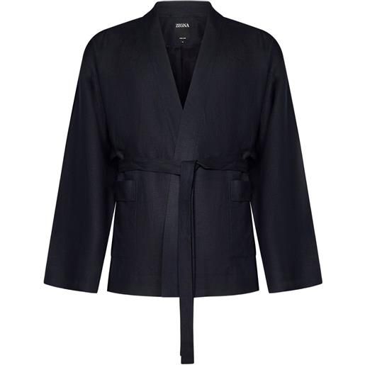 Zegna top pigiama in lino con cintura - blu