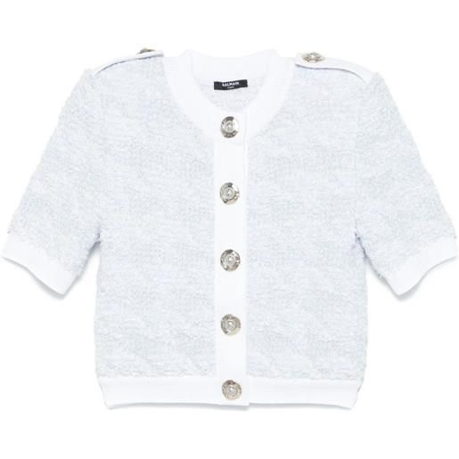 Balmain cardigan in tweed a maniche corte - blu