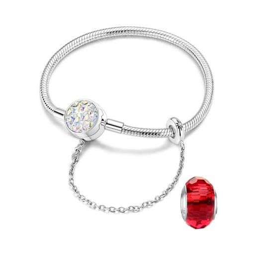 LNQOBU bracciale in argento con maglia snake e chiusura a cuore compatibile con pandora europei charms da donna