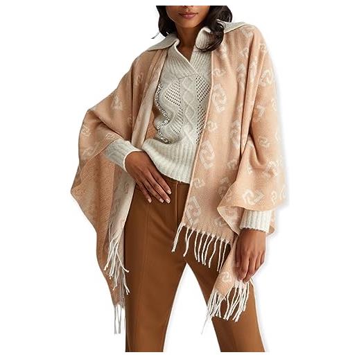 Liu jo poncho donna in tessuto 100% poliestere, vestibilità regolare, stampa con logo all-over, dimensioni 140x140, lunghezza classica, colore cammello modello: 2f3087 t0300 00070 marrone ca