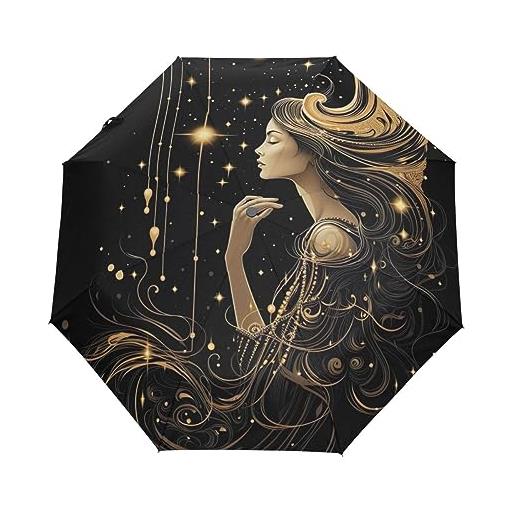 GAIREG moon deity - ombrello pieghevole da donna, con apertura automatica, compatto, leggero, da viaggio, per pioggia