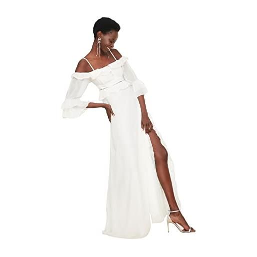 Trendyol abito da sera in chiffon con maniche a 3/4 formale, natur, 40 donna