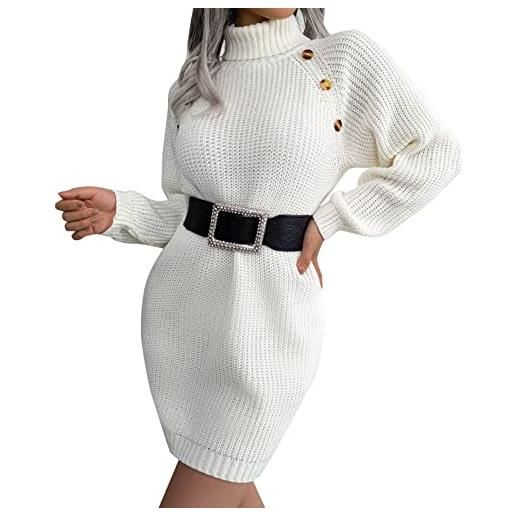 Generic abito da donna in maglia a maniche lunghe a maniche lunghe in tinta unita vestiti autunnali elasticizzati invernali 2023 maglioni leggeri a costine pullover abiti eleganti maglione, bianco, m