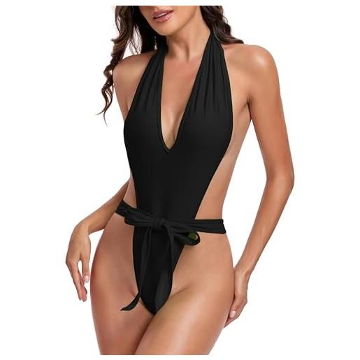 SHERRYLO profondo monokini costume da bagno intero per le donne immergere costume da bagno donna costumi da bagno esotici costumi da bagno sexy trikini costumi da bagno, 23002-full black, taglia unica