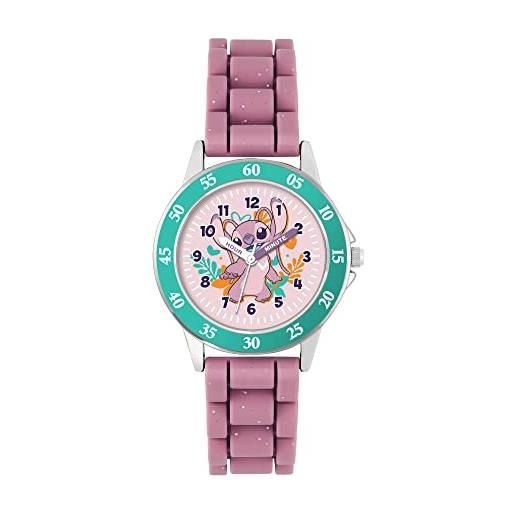 Disney lilo and stitch las9014 - orologio da polso per insegnare a leggere l'ora, motivo: angelo, rosa, cinturino