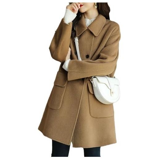 BININBOX cappotto in lana elegante e moderna per donna, trench coat di modello a mezza lunghezza con grandi tasche resistente ai venti (xs, cammello)