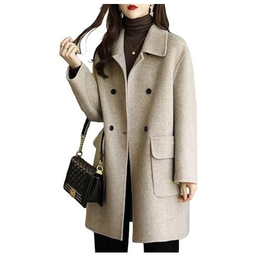 BININBOX cappotto in lana elegante e moderna per donna, trench coat di modello a mezza lunghezza con grandi tasche resistente ai venti (xs, argento spesso)