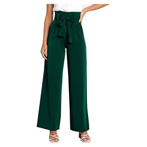 CLKPEN pantaloni lunghi da donna per il tempo libero, eleganti, in tinta unita, a vita alta, con fiocco regolabile, da spiaggia, casual, da lavoro, b verde. , s