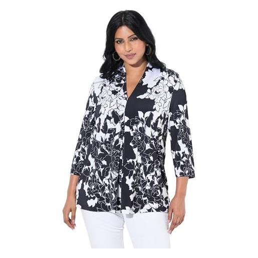 Ulla Popken maglia dal taglio svasato in tessuto fluente a fiori con scollo montante e maniche a 3/4 bianco neve 50+ 838696200-50+