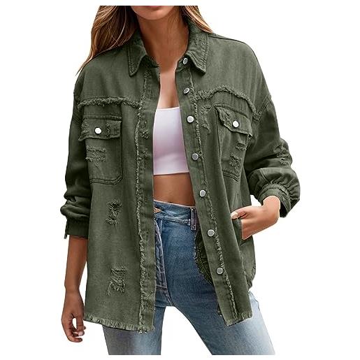 Generic giacca di jeans oversize strappata alla moda da donna cappotto lungo casual da giacca di jeans invecchiato da fidanzato maglietta capodanno