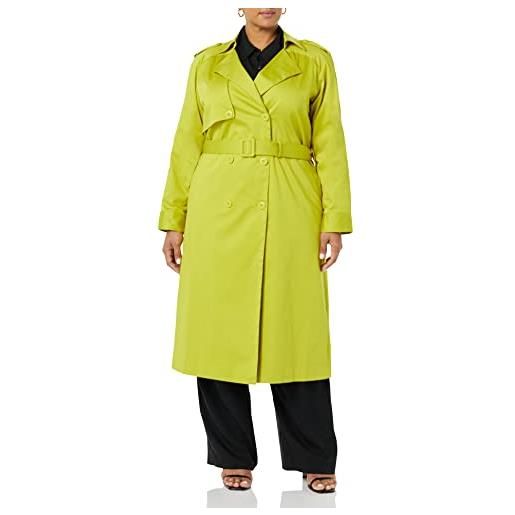 TEREA, trench da donna nicolette con cintura, color citronella / marrone argilla con stampa gru, l