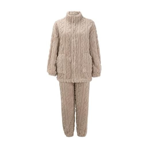 Generic pigiami donna completo da donna in pile fuzzy con trama, manica lunga, 2 pezzi, completo da casa, maglione, pantaloni, tuta pigiama donna felpato pigiama mamma incinta (coffee, xxl)