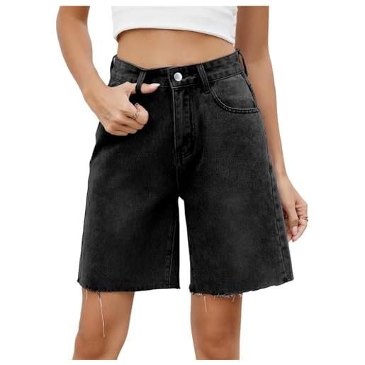 KIHFSODN bermuda da donna, pantaloncini di jeans casual estivi y2k a vita media, larghi, lunghi fino al ginocchio in denim(gray, s)