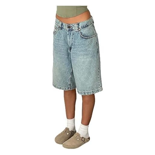 Sawmew jeans corti da donna a vita media gamba larga larghi pantaloni larghi y2k pantaloni casual in denim vestiti estivi jeans lunghi fino al ginocchio pantaloncini con tasche vintage tinta unita(lig