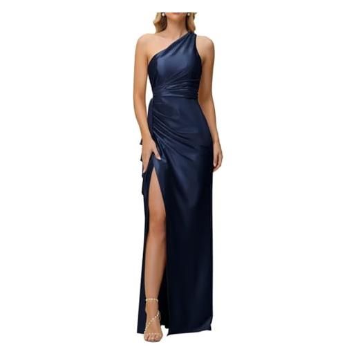 SAYNO abiti da damigella d'onore in raso da donna per matrimonio lungo sirena formale abiti da sera con fessura taglie forti, blu navy, 40