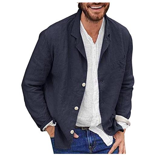 Generic blazer casual in lino da uomo, giacca estiva leggera, cappotto traspirante vestibilità larga, abito vintage con bottoni, abbigliamento da spiaggia rilassato, abito in lino da uomo, abito estivo da
