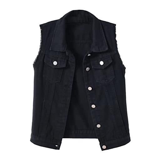 Generisch gilet in jeans da donna, oversize, da moto, da donna, per il tempo libero, estivo, in denim, con tasche, tinta unita, nero , xxxxxl