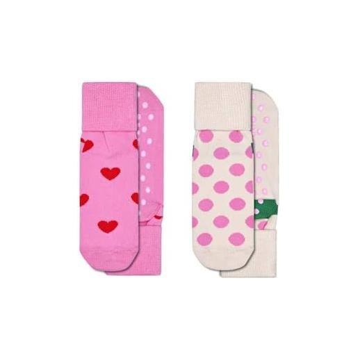 Happy Socks calzini antiscivolo, 2 confezioni heart & big dot taglia 12-24 m, multicolore, 12-24 mesi bambini e ragazzi
