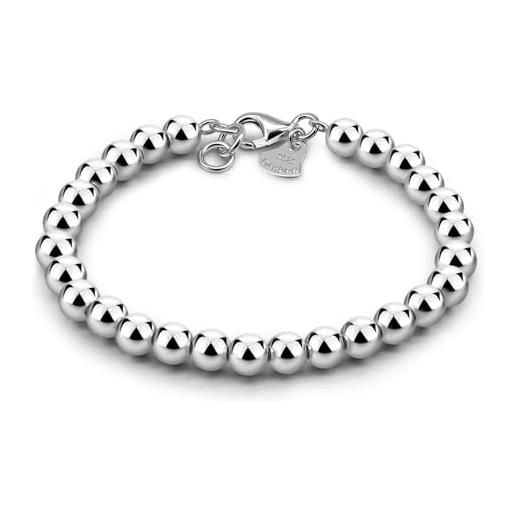 Dankadi bracciale di perle per donna in argento 925 larghezza 4mm 6mm senza e con ciondolo a cuore, lunghezza 13-21cm doré oro rosa regalo festa della mamma uomo, 20cm, argento