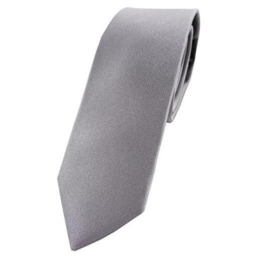 Blick. Elementum - stretta cravatta di seta di raso in argento grigio chiaro uni monocromatico