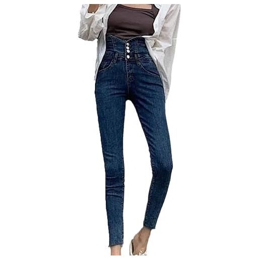 Vogrtcc jeans skinny da donna a vita alta a 4 bottoni con tasche pantaloni in denim con controllo della pancia e sollevamento del sedere slim fit blue xxs