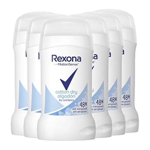 Rexona - cotton dry cotton, deodorante in stick per donna, 6 pack (6 x 40 ml)