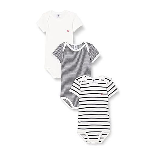 Petit Bateau a01tc, body a righe a maniche corte (pacco da 3) unisex - bimbi 0-24, variante 1, 3 mesi
