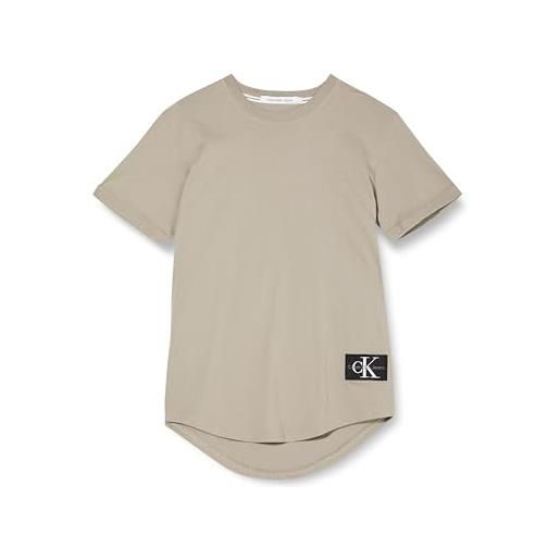 Calvin Klein t-shirt maniche corte uomo badge turn up sleeve scollo rotondo, beige (elephant skin), xl