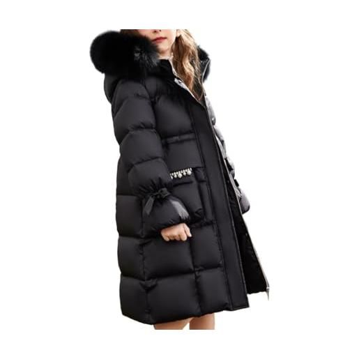 Goolecrimp cappotto invernale antivento per bambine con cintura cappuccio foderato in sherpa pesante impermeabile con ampio collo in pelliccia giacca trapuntata antifreddo (black 2,130cm)