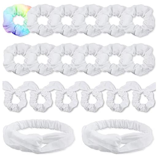 VENUSTE scrunchies bianco per tintura cravatta, fiocco in cotone fai da te, fasce per capelli, 3 tipi di attività per feste, accessori per capelli per ragazze e donne, 20 pezzi