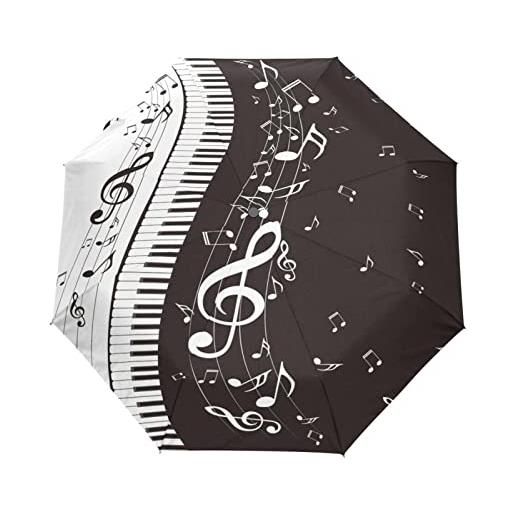 Quteprint ombrello pieghevole con note musicali e tastiera per pianoforte a 3 pieghe con apertura automatica per pioggia, antivento, ombrello da viaggio all'aperto, compatto, leggero, protezione solare uv, 