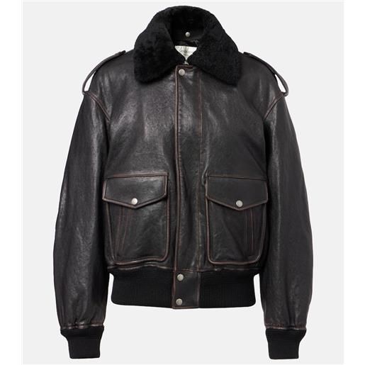 Saint Laurent giacca in pelle con shearling