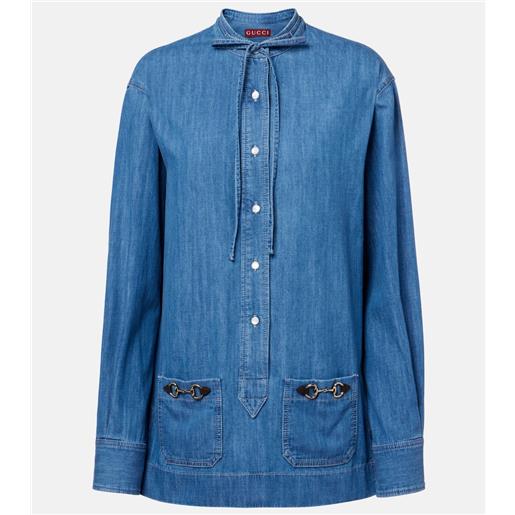 Gucci camicia di jeans horsebit con finiture in pelle