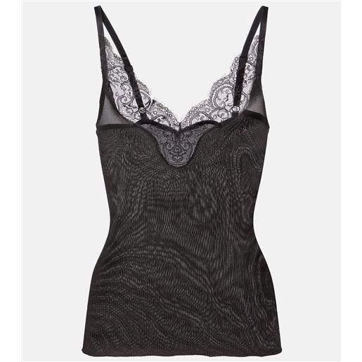 Saint Laurent camisole in maglia di seta a coste con pizzo