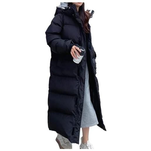 Juankrynord donna inverno caldo lungo con cappuccio piumino sciarpa lunga piumino inverno vento e neve cappotto impermeabile caldo extra lungo piumino (nero, xl)