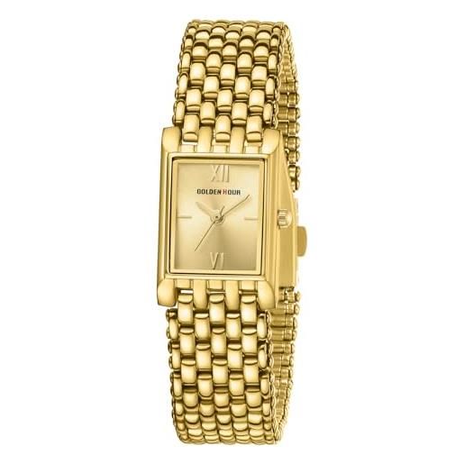 GOLDEN HOUR orologio donna vintage piccolo, analogico al quarzo, impermeabile, alla moda, casual, rettangolare, in oro, con cracciale in acciaio inossidabile, orologi da polso per ragazze